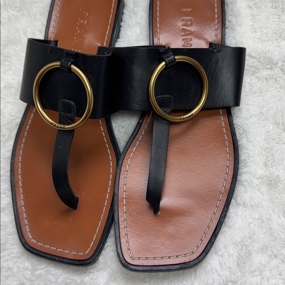 Frame Denim Black Sandals with Gold Ring - Picture 2 of 5